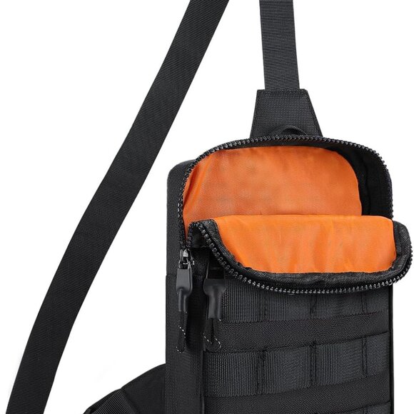 Men's Small Waterproof Tactical Sling Bag with High-Visibility Orange Lining and - Picture 1 of 7